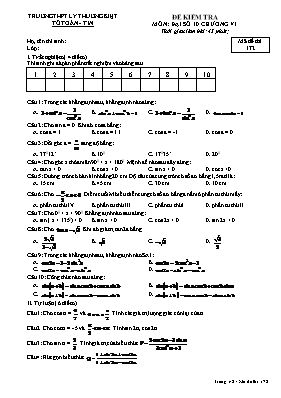 Đề kiểm tra 1 tiết Chương VI môn Đại số 10 - Năm học 2016-2017